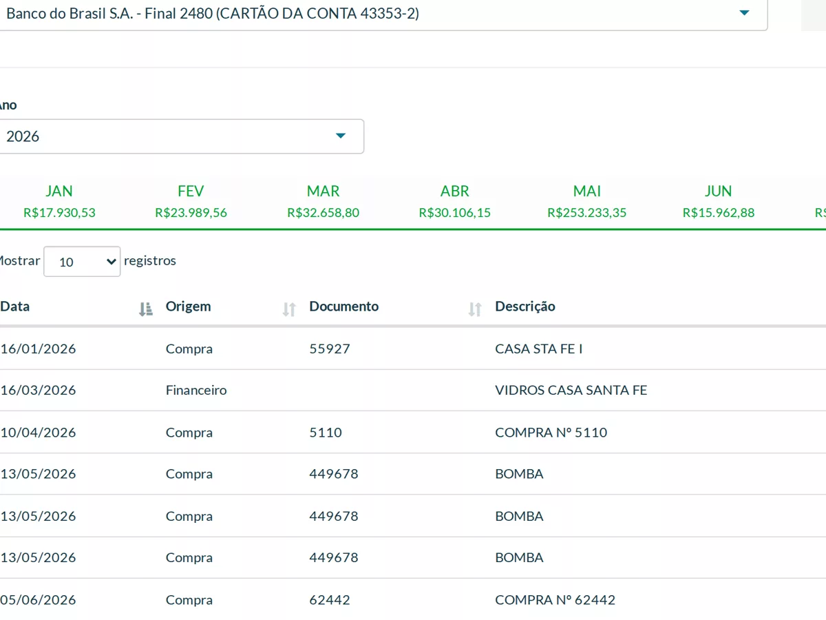 Fatura de cartão de crédito no Plantae